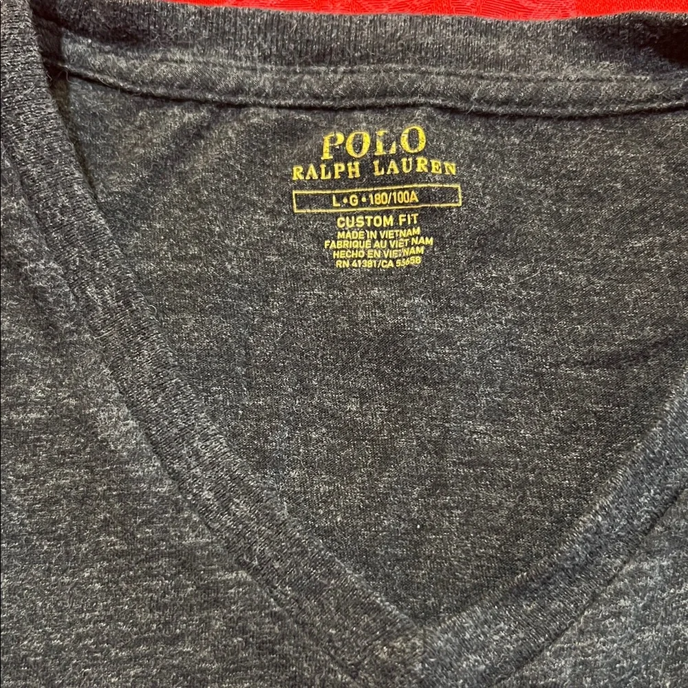 Polo Ralph Lauren Custom Fit V Neck T Shirt Men Large Heather Gray Pony Logo